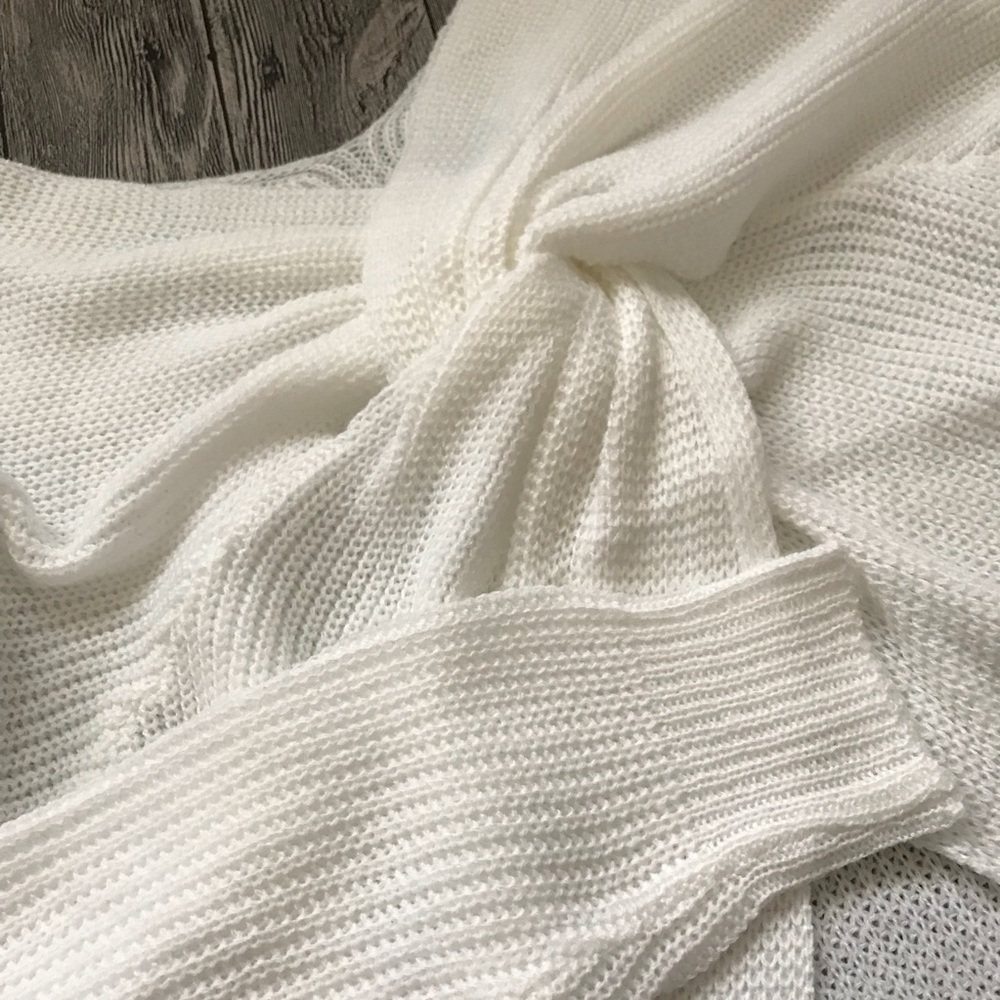 5🌟Sunny Day Sexy White Long Sleeve Cozy Sweater - Picture 5 of 7